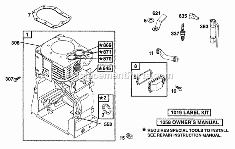 Cylinder Diagram and Parts List for 252416-0734-01  Briggs and Stratton Engine